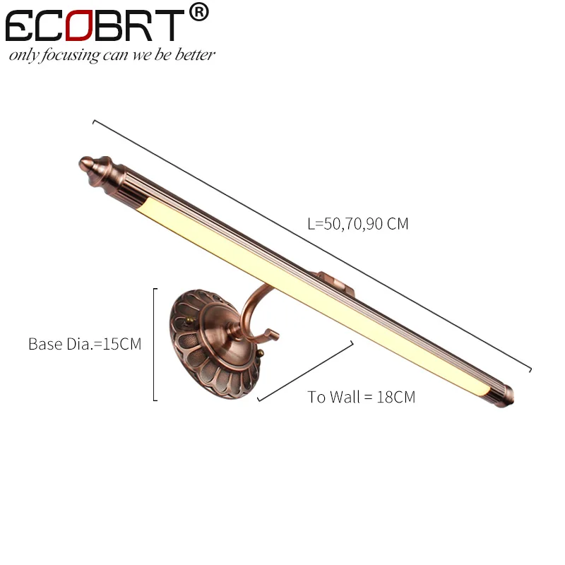 ECOBRT традиционный латунный светодиодный настенный светильник для ванной комнаты 50 см 70 см 90 см длинные верхние зеркала картина освещение с поворотным кронштейном