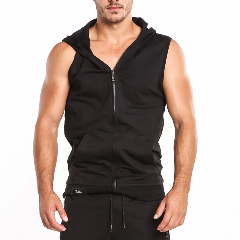 Футболка Taddlee Мужская черная с капюшоном на молнии без рукавов|brand hoodie|hoodie brandcasual