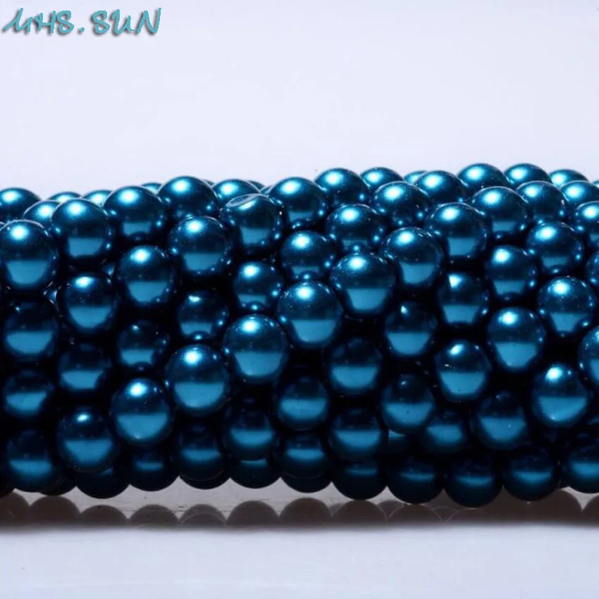 MHS.SUN Loose 3MM-16MM Glass Imitation Pearl For Jewelry Making Dark Blue Round Pearl Beads DIY Spacer Beads Garment Decoration