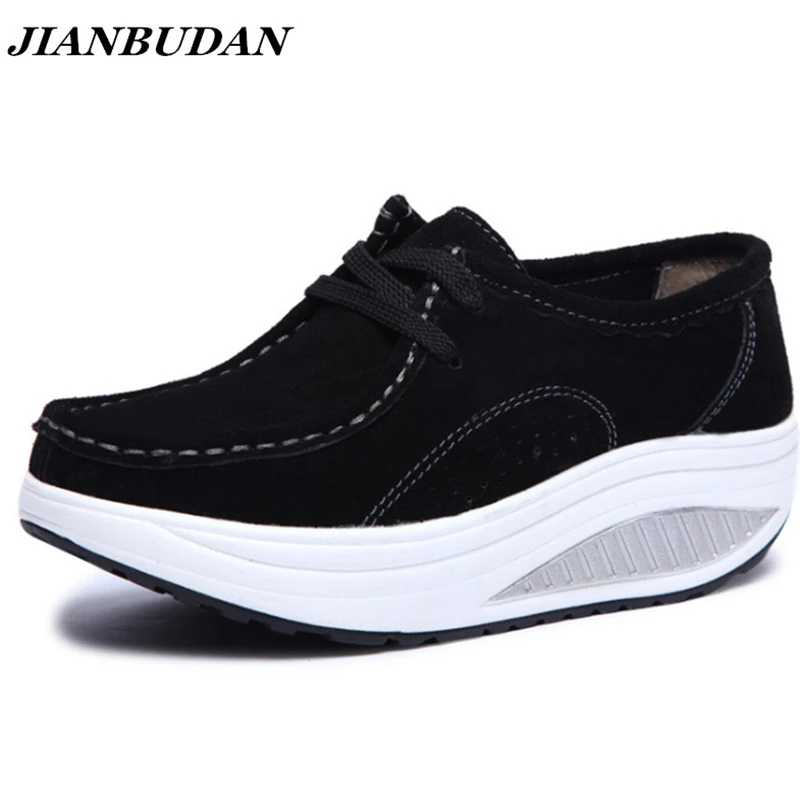 

Women leather platform wedges Fitness Shoes 2016 new fall muffin bottom women's casual shoes frosted breathable shoes