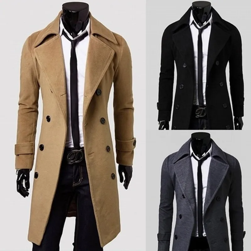 Мужской Тренч s, модная мужская длинная одежда, черный двубортный Ветрозащитный тонкий Тренч, мужской пиджак размера плюс