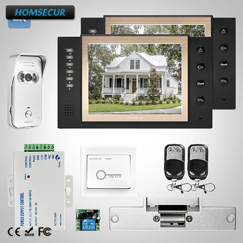 

HOMSECUR 8" Video Door Phone Intercom System Electric Strike Lock Set Included TC021-S + TM801R-B