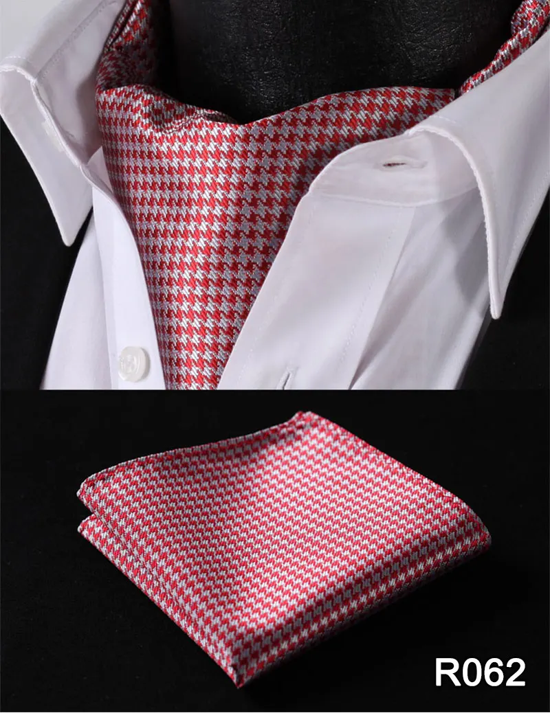  Check Striped Men Silk Cravat Ascot Tie Handkerchief Set #RM2 Party Classic Pocket Square Wedding