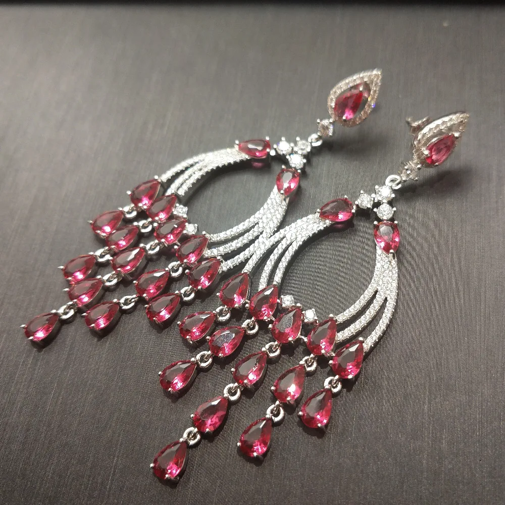 FLZB , Big luxury earring 925 sterling silver with 18k white gold