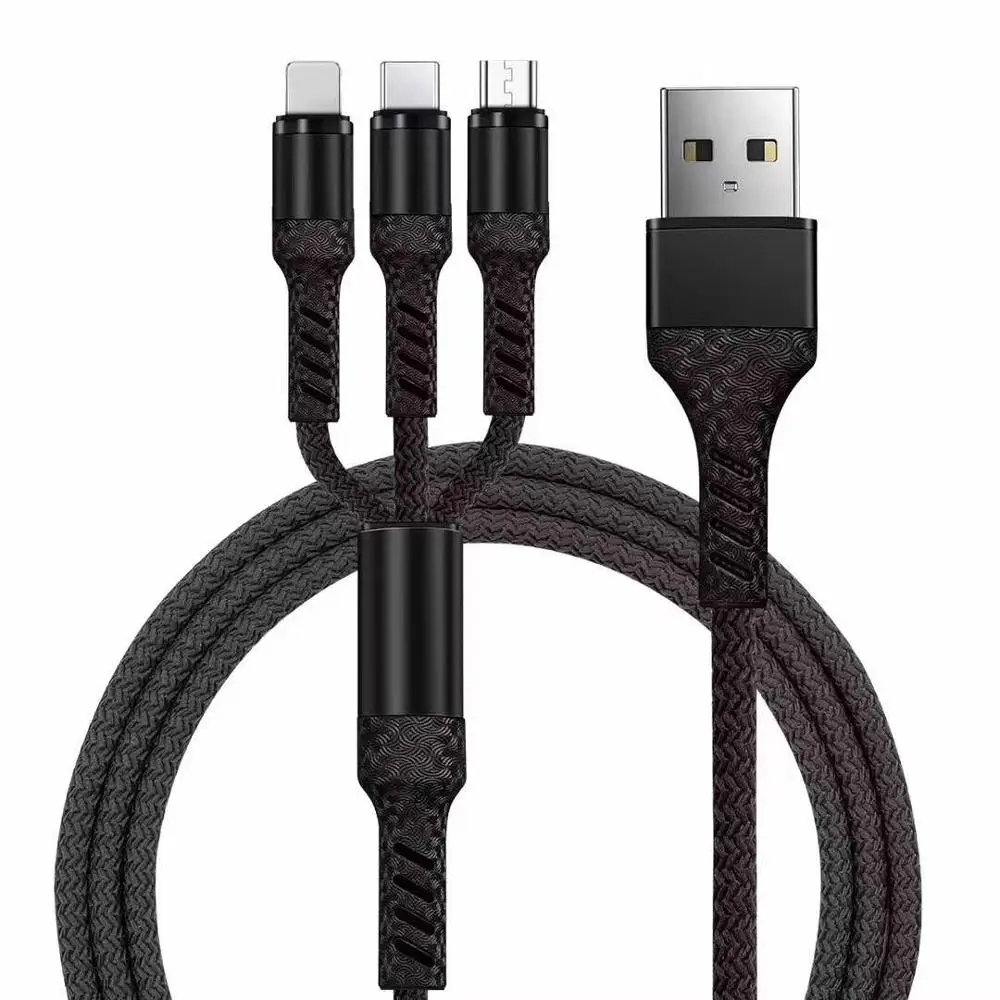 3 в 1 USB кабель для iPhone 11 Быстрая зарядка зарядное устройство USB-C Шнур Micro usb type C кабель для Android мобильного телефона - Цвет: Черный