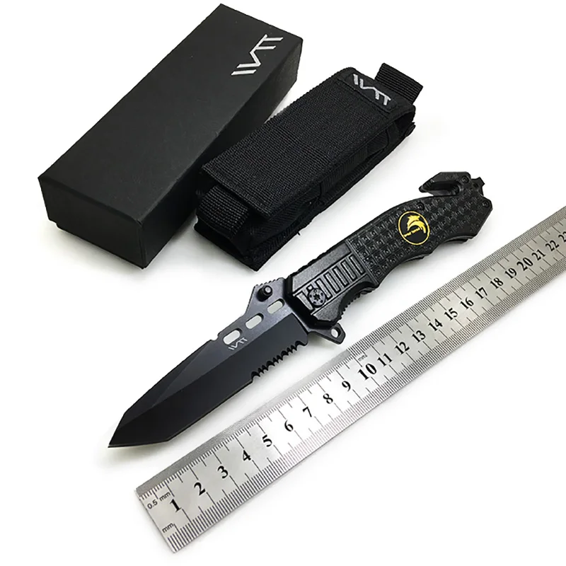 BGT Black Steel Folding Knife Tactical Hunting Survival EDC Pocket Knives Utility Camping Outdoor Combat Portable Multi Tools