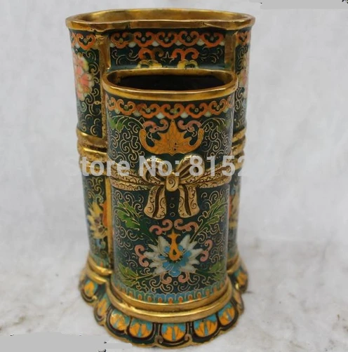 

bi00838 7"China Chinese Purple Bronze Gild Cloisonne Enamel Two brush pot Statue