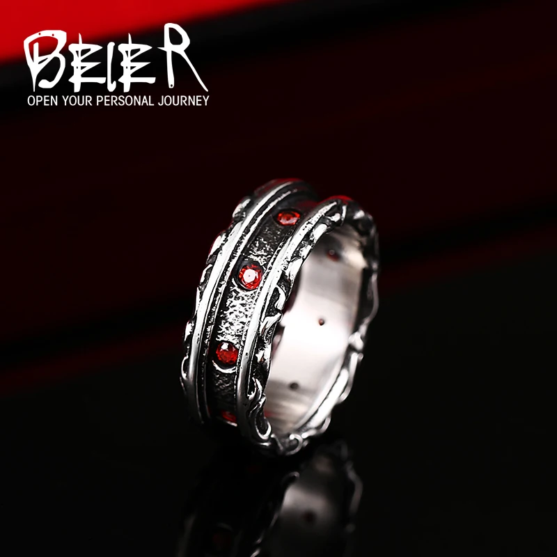 Beier New Designed Cool Retro Gothic Ring With Red Stone Stainless Steel High Quality Man's Jewelry Aliexpress Wholesale BR8-321