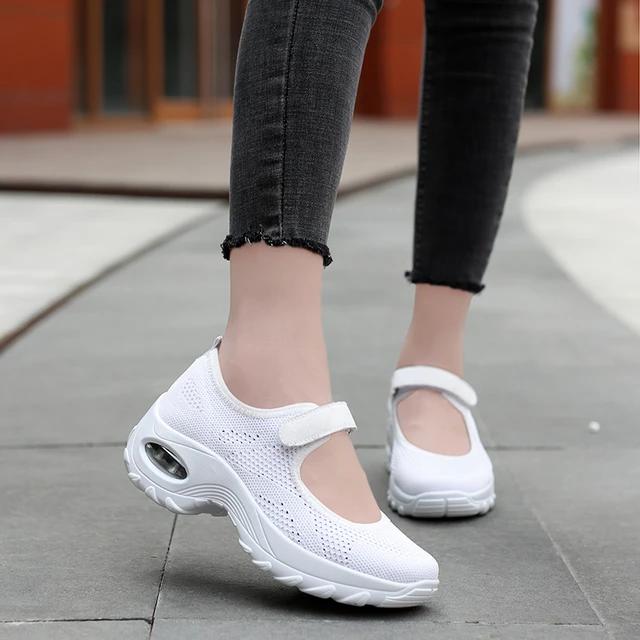 transpirables zapatos de zapatos de tenis de verano de señora con plataforma alta zapatos de tela zapatos de caminar talla grande 35-42 - AliExpress