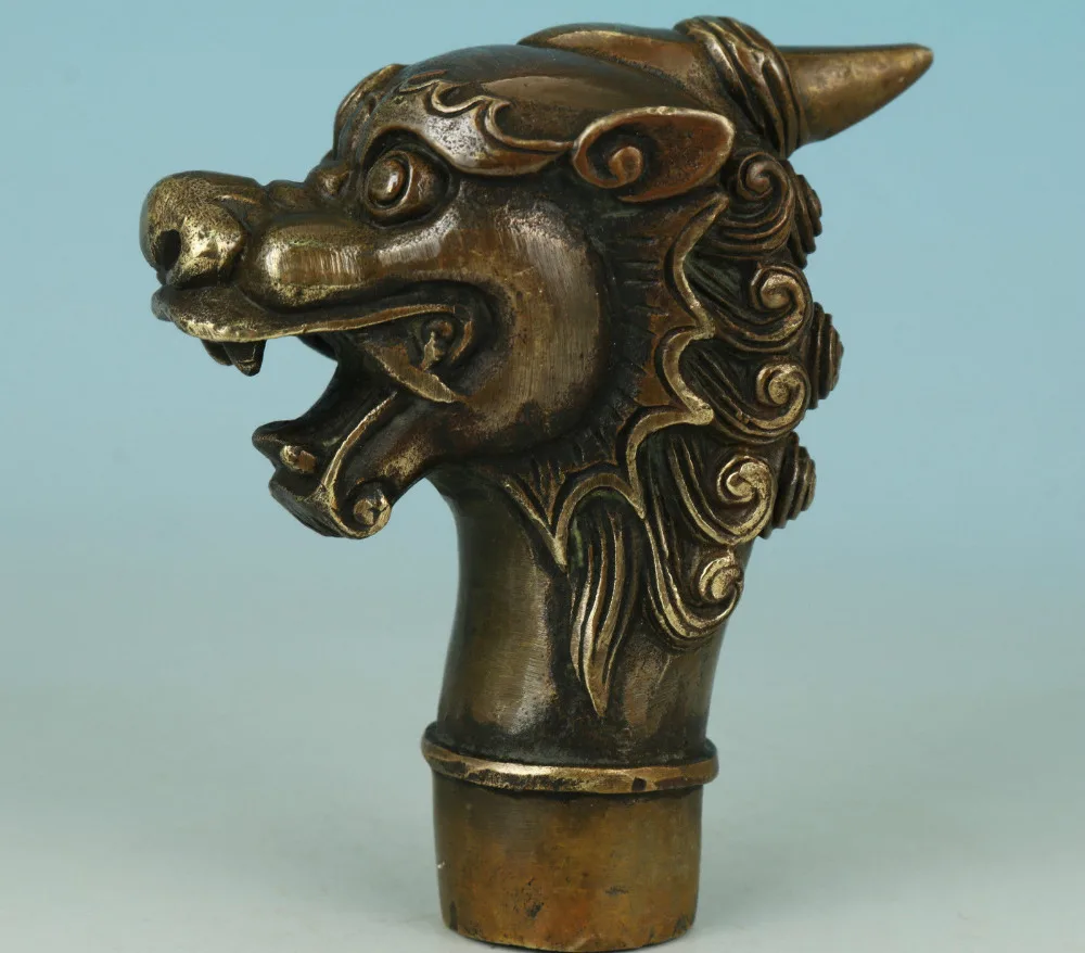 

67110520+++Asian Chinese Old Hand Carved Dragon Statue Collection Bronze Walking Stick Head