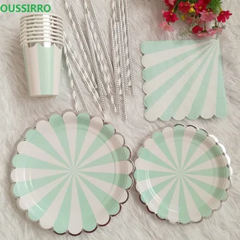 

OUSSIRRO 69Pcs/Set Party Tableware Disposable Paper Plate Cups Straws Cutlery Set Wedding Decor Party Birthday Party