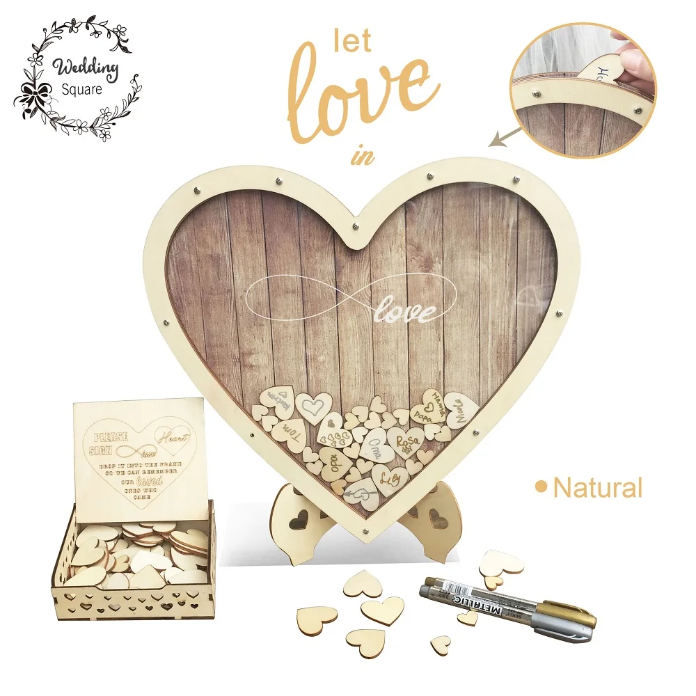 Heart shape Wedding guest book Decoration Rustic Sweet Heart Drop box Wedding drop box 3D Guest book wooden
