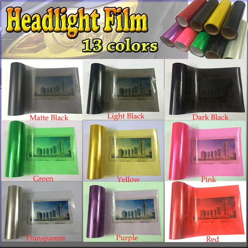 Wholesales 12 Colors 8 Rolls  Size:30cm*10m/roll  Auto Car Light Headlight Taillight Tint Vinyl Film Sticker Free Shipping