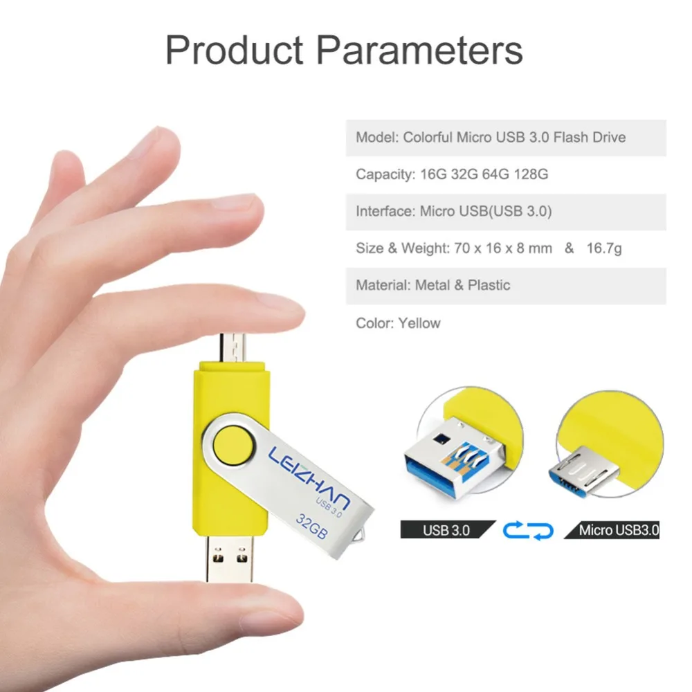 LEIZHAN Android накопитель 8 GB 16 32 ГБ 64 и 128 Гб OTG USB3.0 Flash Drive флешки Memory stick карта памяти
