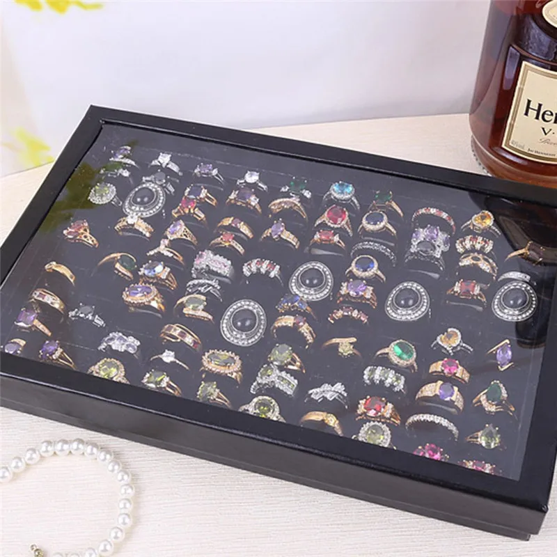 

1 Piece Black/White Holder Organizer Jewelry Display Rings Case Jewelry Boxes Multi Slots Storage Display Box