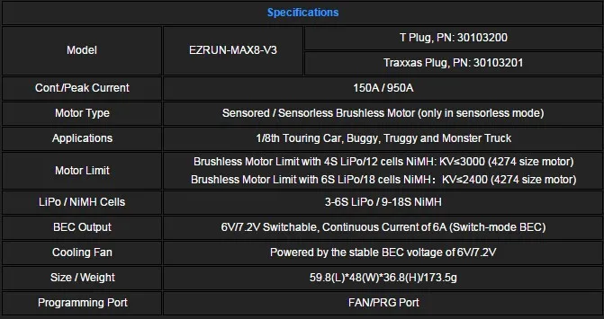 Hobbywing EZRUN Max8 V3 150A водонепроницаемый бесщеточный ESC для RC 1/8 Traxxas E-REVO Traxxas Summit HPI Savage Thunder Tiger(T Plug