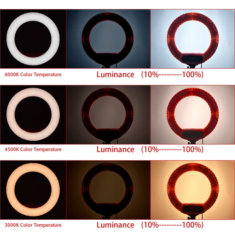  fosoto photographic lighting 3200-5800K 100W Led Ring Light Bi-color Ring Lamp Tripod Stand Mirror  - 33013781863