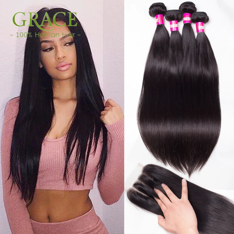Brazilian Virgin Hair With Closure 8A Brazilian Hair Weave Bundles With Lace Closure Brazilian Virgin Straight Hair With Closure