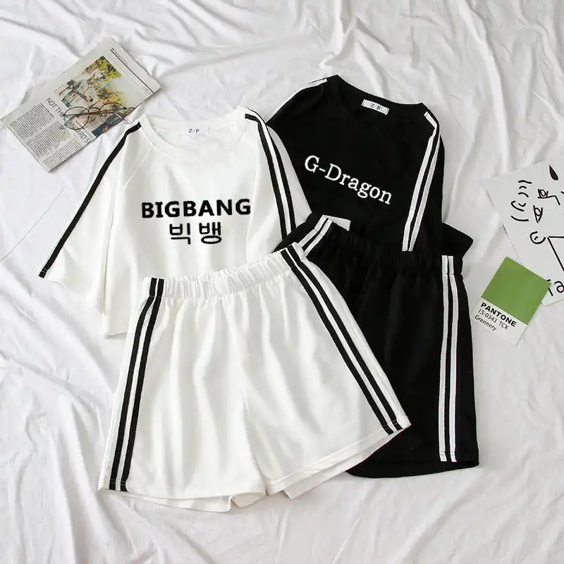 Women Outfits Kpop Tracksuit Woman Bigbang G Dragon Printed T Shirt Two Piece Set Top And Pants Summer Set Top Ensemble Femme Women S Sets Aliexpress