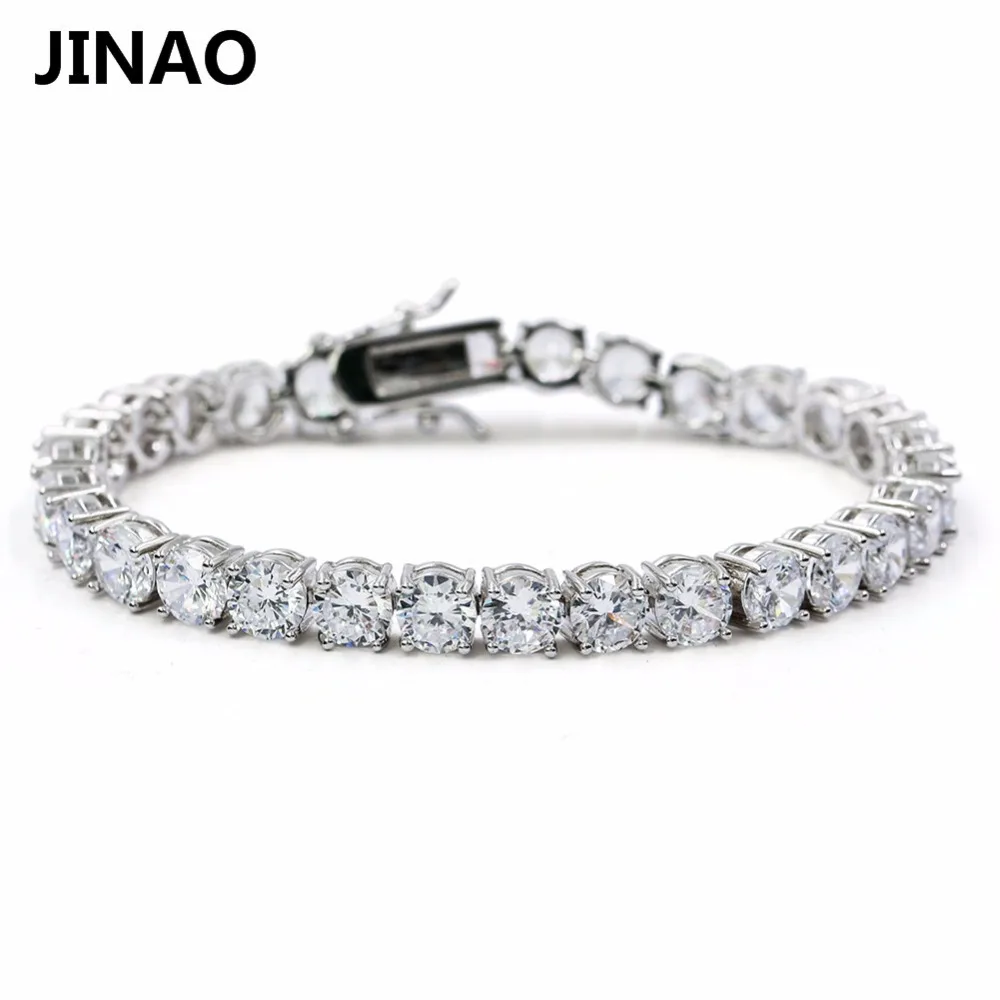 Ceny JINAO 4mm 5mm męska aaa sześcienne cyrkon bransoletka tenisowa złoty kolor srebrny Iced Out 1 wiersz łańcuch bransoletka Hip Hop biżuteria prezenty