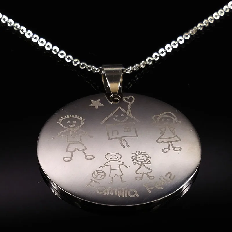 

2019 Mama Son Silver Color Stainless Steel Necklaces for Women Kid Family Statement Necklace Jewelry collares N166265B