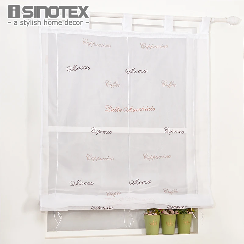

Roman Curtain Letter Embroidered Sheer Window Panel Drape For Kitchen Living Room Voile Screening Tab Top With Plastic Tubes