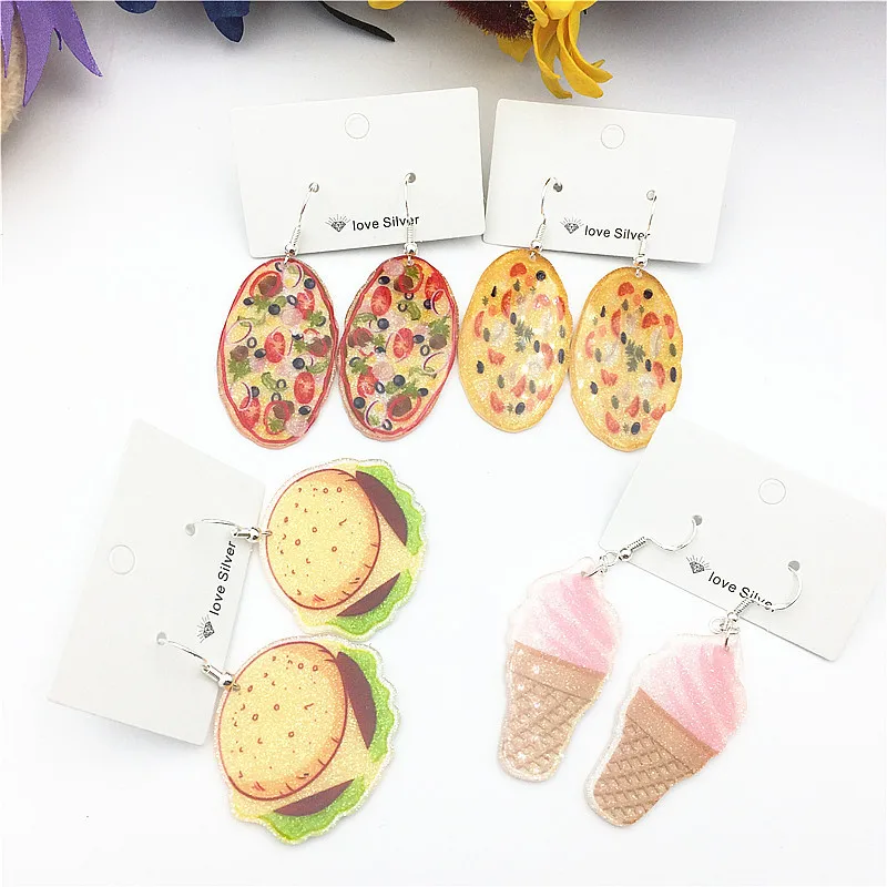 

Creative Cartoon Ice Cream Hamburg Pizza Dangle Earrings Resin Funny Food Jewelry Cool Vacation Picnic Earrings