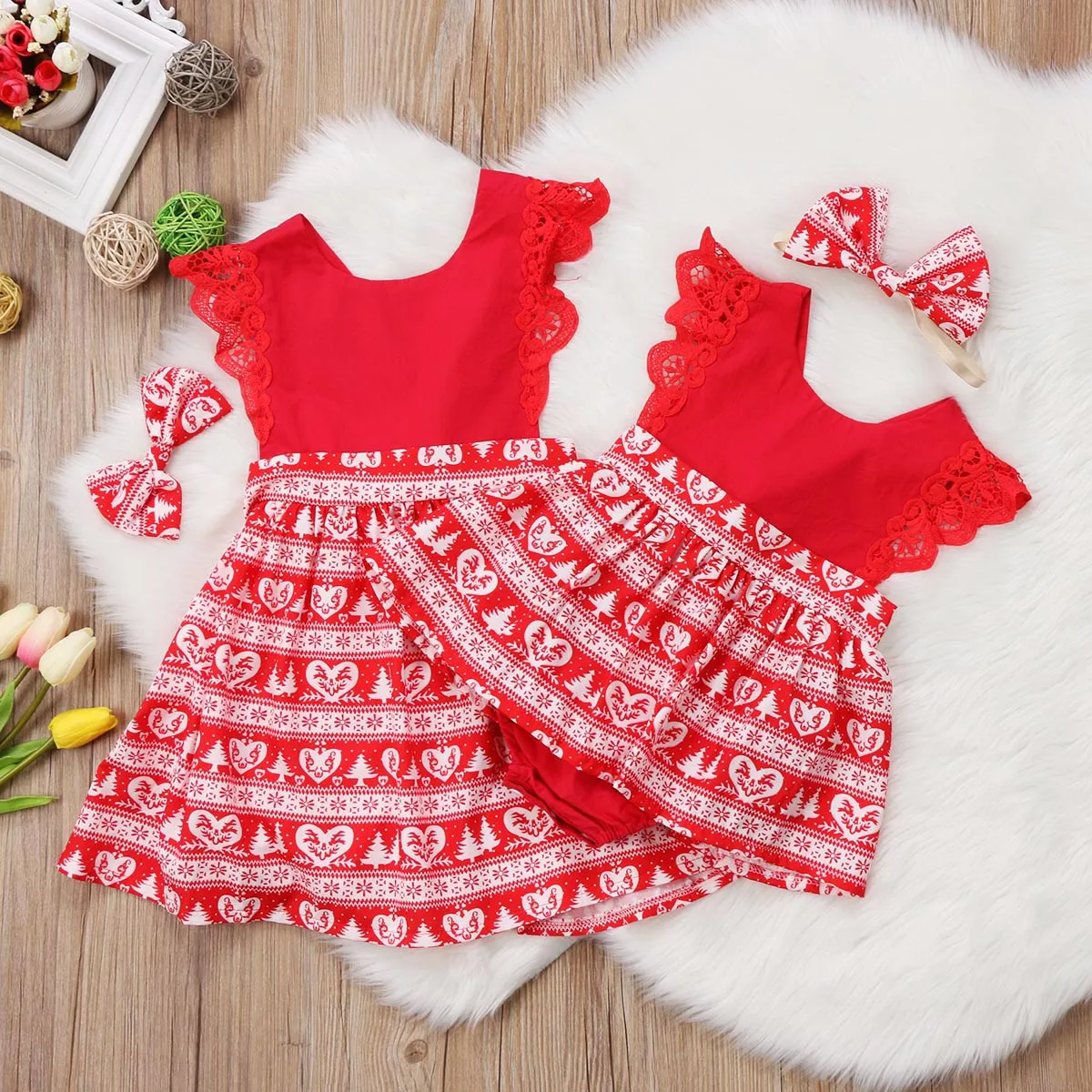

Merry Christmas Baby Girls Toodler Kids Xmas Lace Romper Dress Party Dresses