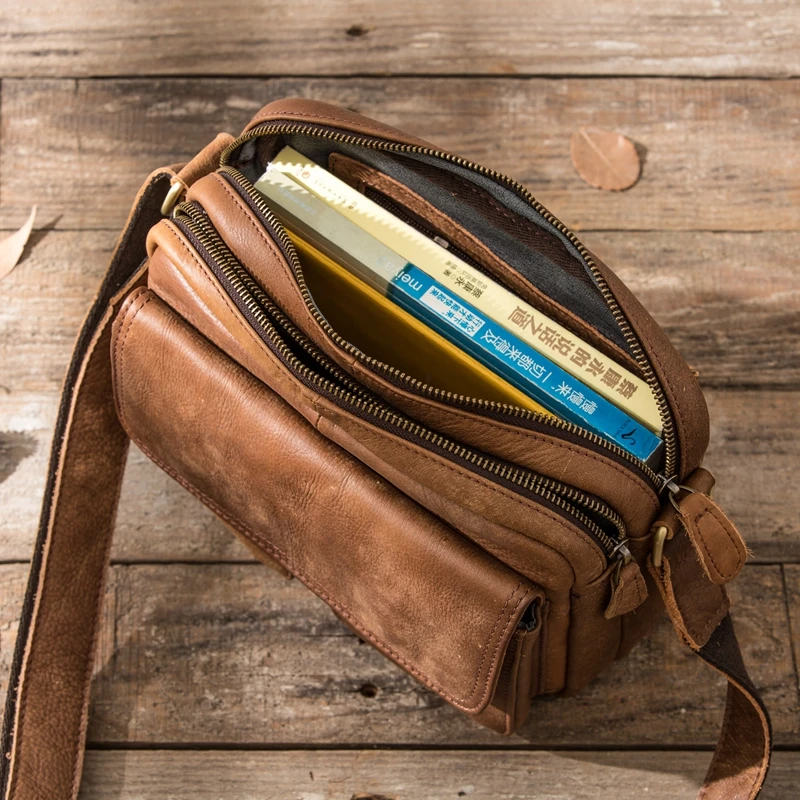 Koop Eumoan Originele Retro Lederen Mannen Tas Eenvoudige Handgeschilderde Frosted Lederen Schoudertas Kruis Handtas