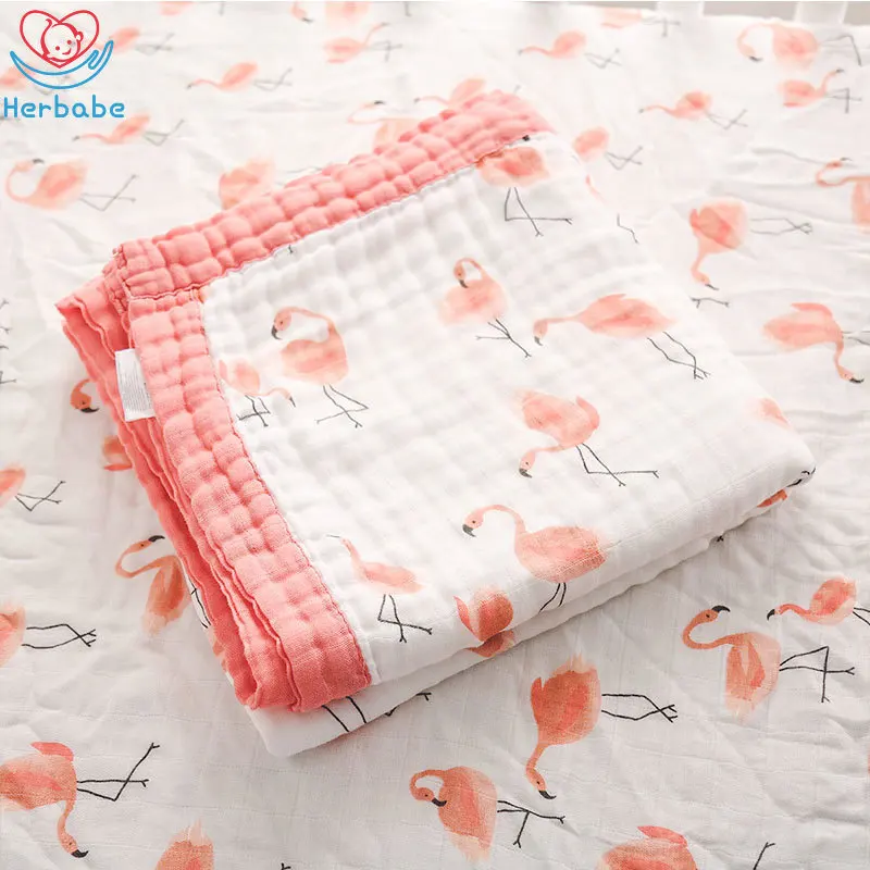 

Herbabe Flamingo Baby Swaddling Blankets 120x120cm Muslin Swaddle Wrap Newborn Infant Feeding Blanket Stroller Cover Play Mat