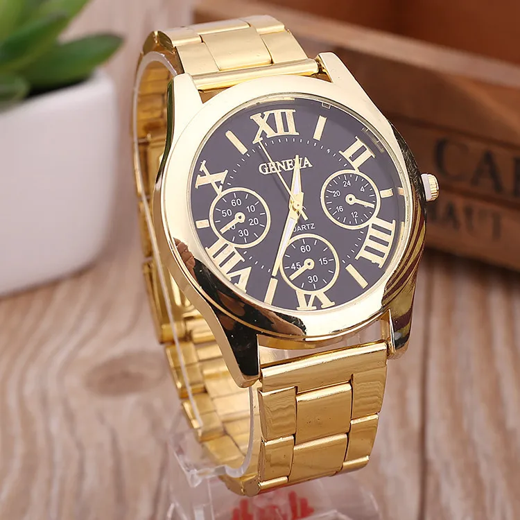 

erkek kol saati Luxury Brand Geneva Watch Men Stainless Steel Quartz Watches Fashion Dress Gold Wristwatches Relogio Masculino