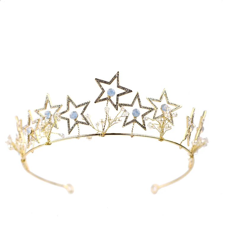 Мода 3 шт золотые украшения для волос звезды жемчуг тиара корона принцессы Комплект сережек для женщин Свадебные аксессуары для волос для свадьбы головной убор