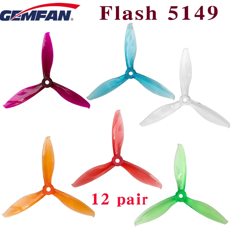 

24 Pcs / 12 Pair Gemfan Flash 5149 5 Inch tri-blade 3 Blade CW CCW Plastic Propeller Compatible T-motor for FPV Racing Drone