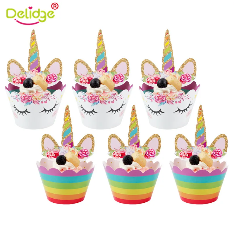 

Delidge 12pcs/set Unicorn Cake Cupcake Wrappers Cake Topper DIY Birthday Fondant Cake Decorating Tools
