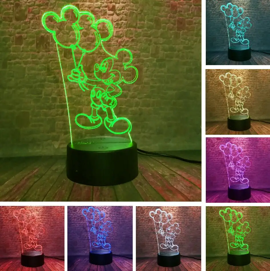 3D Микки Минни Тинкер Белл Снежинка Дейзи Дональд Дак ночь 7 цветов USB голограмма Настольный светильник для сна Декор игрушки подарки - Испускаемый цвет: Mickey