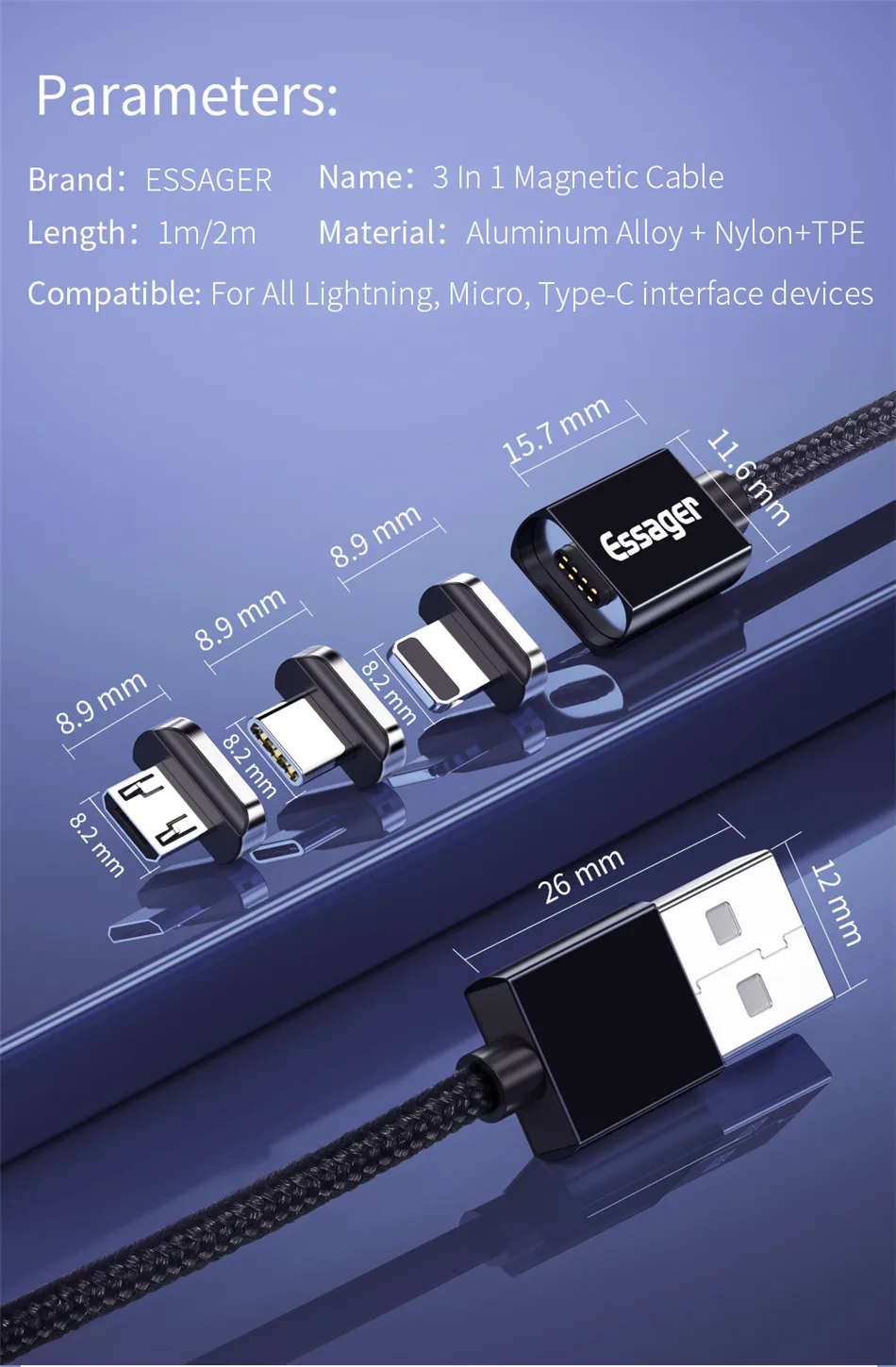 Магнитный Micro USB кабель Essager для IPhone samsung type-C зарядный магнит type C USB Кабель-адаптер для смартфонов