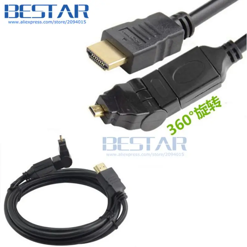 (100 шт./лот) микро-HDMI вращающийся 360 градусов регулируемый кабель Micro HDMI к HDMI Мужской кабель type-C Кабель 1,8 м 6 футов