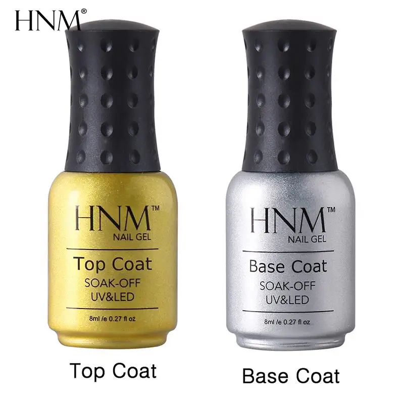 HNM 8 мл УФ-гель Топ пальто базовый слой гель для ногтей Гель-лак стабильный Bling база прозрачный Маникюр Праймер для ногтей лак набор