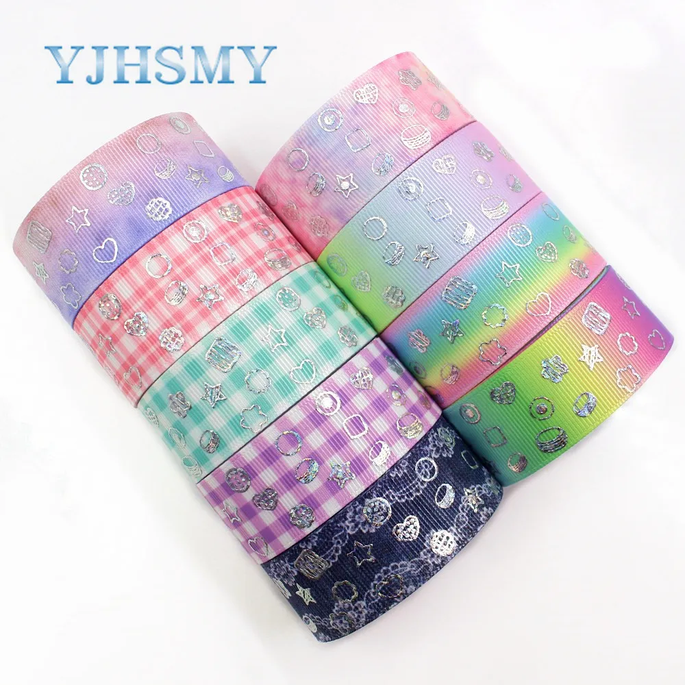 YJHSMY I-19326-808 25 мм 10 ярдов Лазерная Серебряная Милая мультяшная Любовь Печать grosgrain