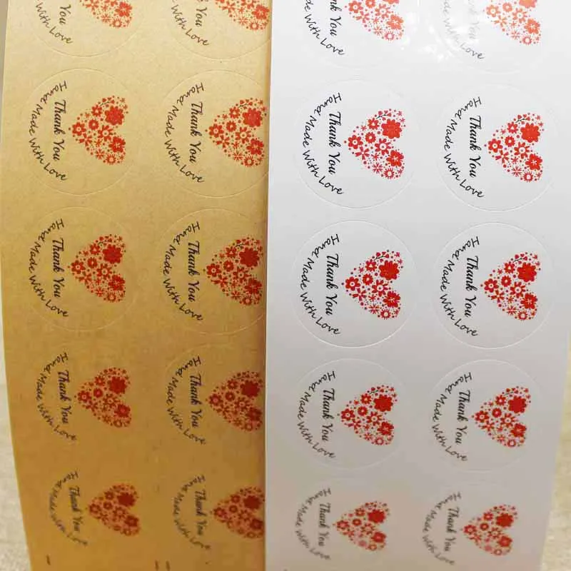 1000 шт СПАСИБО сердце цветок дизайн самоклеющаяся этикетка Крафт ручной работы с любовной бумагой Подарочная этикетка на заказ за дополнительную стоимость