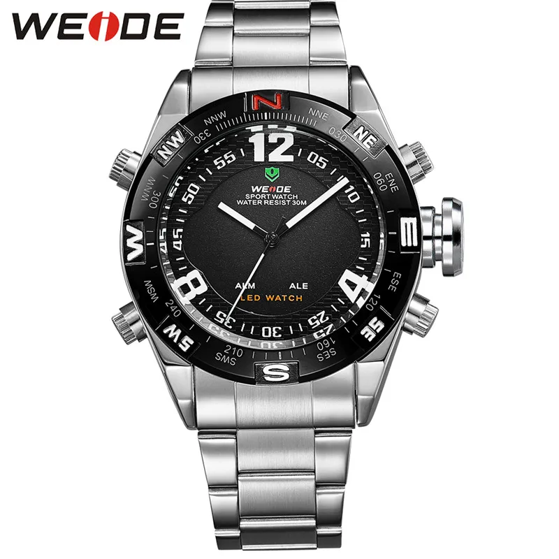 2016 Relojes WEIDE Светодиод Спортивные Часы Мужчины Из Нержавеющей Стали Кварцевые