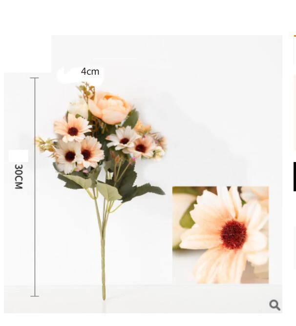 Fake Tea Rose Silk Flower Fall Gerbera Daisy Artificial Plastic Flower Pearl Bouquet For Wedding DIY Party Home Room Decoration - Цвет: Оранжевый