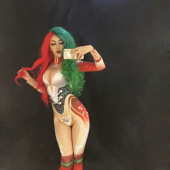 

Nightclub Shining Crystals Nude Color Jumpsuit Women Singer Dancer Costume One-piece Bodysuit Nightclub Clothing Party Baalmar