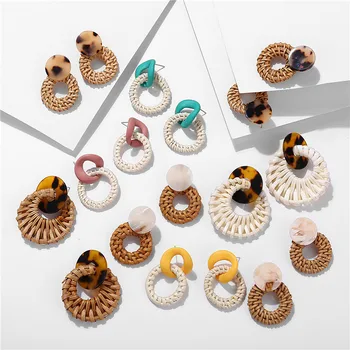 

17KM Acrylic Rattan Earrings 2019 For Women BOHO Drop Tortoiseshell Dangle Earring Brincos Fashion Geometric Jewelry Wholesale