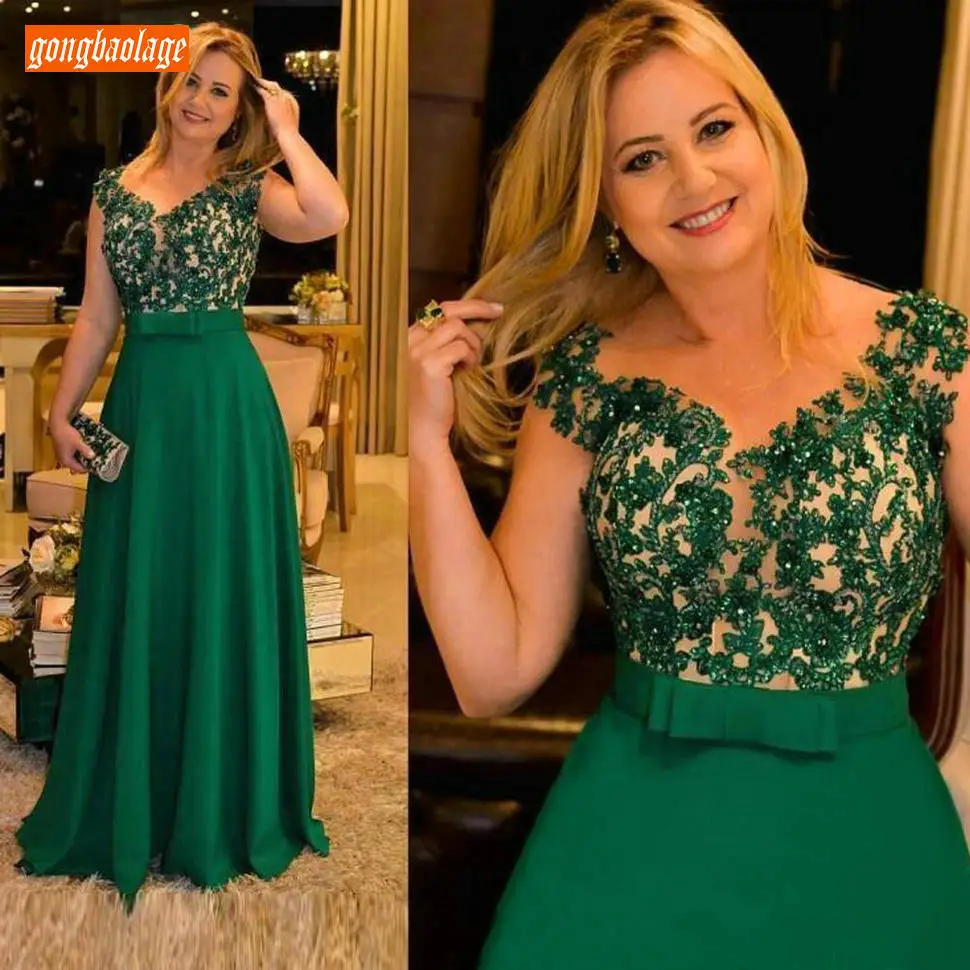 

Fashion Green Women Formal Party Dresses Evening Lace Appliques Beaded A Line Evening Gown Floor Length 2020 Slim Fit Prom Dress