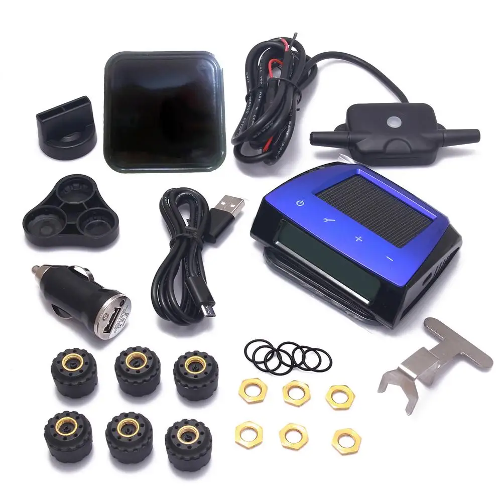 RV Trailer Car Solar TPMS Tire Pressure Monitoring System 6 Sensor LCD Display