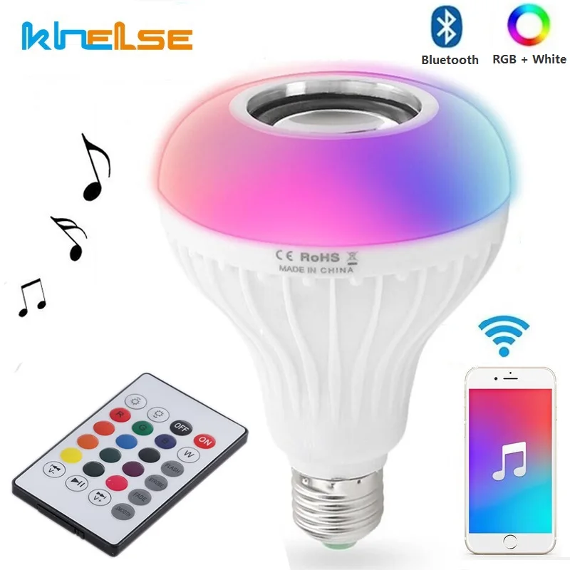 

New LED RGB Wireless Bluetooth Speaker Bulb E27 12W LED Bulb 100-240V Music Player Audio Lamp Remote 110V 220V Smart Led Light