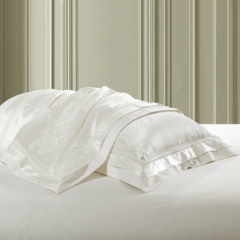  4/6 Pcs Luxury White Golden Red King Queen size Wedding Bedding Sets Satin Cotton Jacquard Bed shee