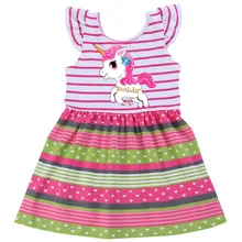 Милые детские летние платья с единорогом для маленьких девочек, одежда, свадебное платье с рукавами-крылышками и героями мультфильмов, Одежда для младенцев