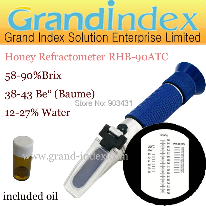 Honey refractometer RHB 90ATC w/ATC +Calibration oilin Refractometers